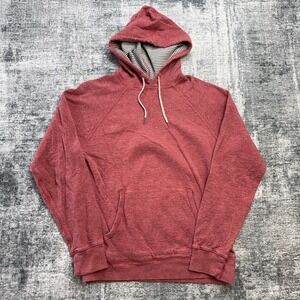 J Crew Hoodie Men Medium Heather Red Double Knit Pullover Lightweight Sweatshirt